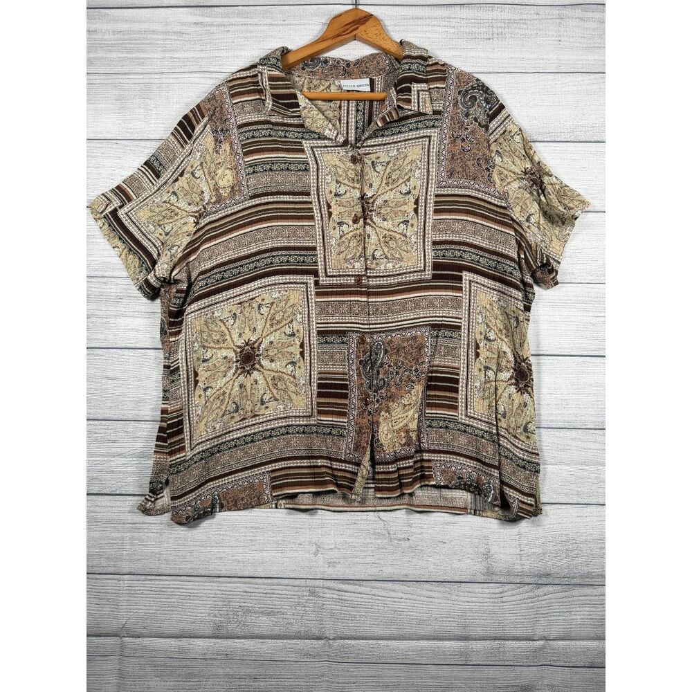 Vintage Jaclyn Smith 2X Brown Paisley Rayon Blouse Skirt 2 Piece Set 4065